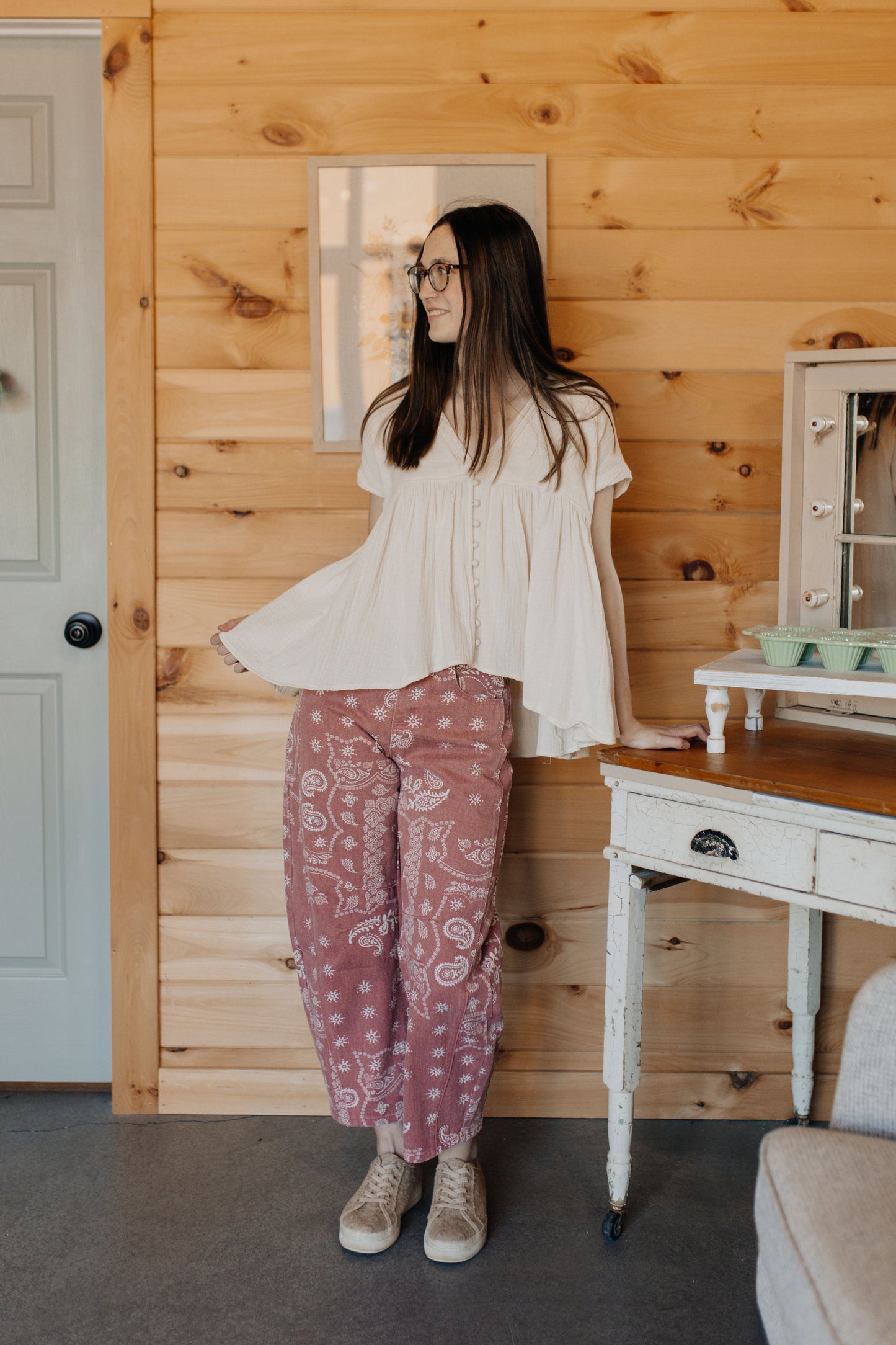 Mauve Paisley Print Denim