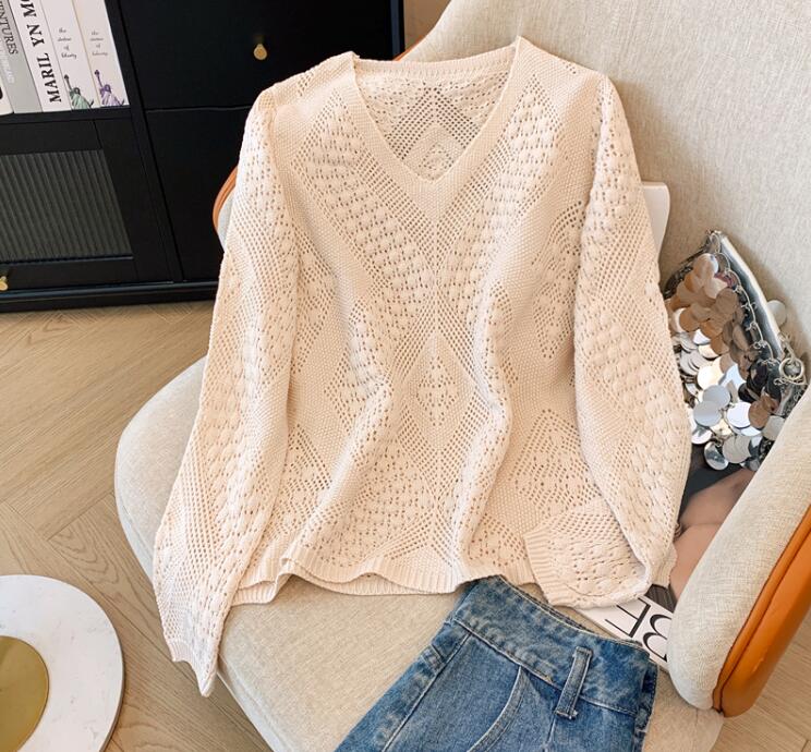 Loose Fit Lazy Hollow-Out Long Sleeve Knit Sweater