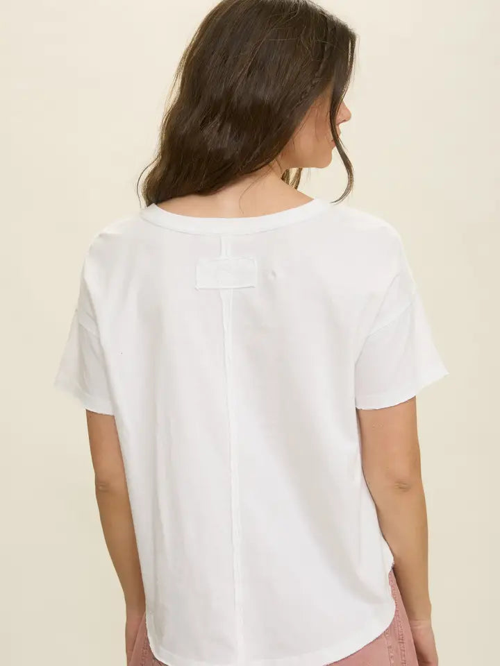 White Exposed Seam Raw Edge Short Sleeve