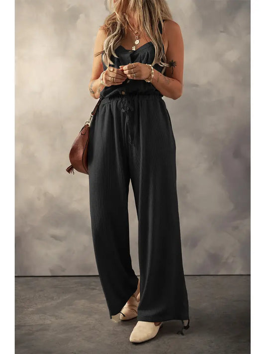 Black Waffle Knit Jumpsuit