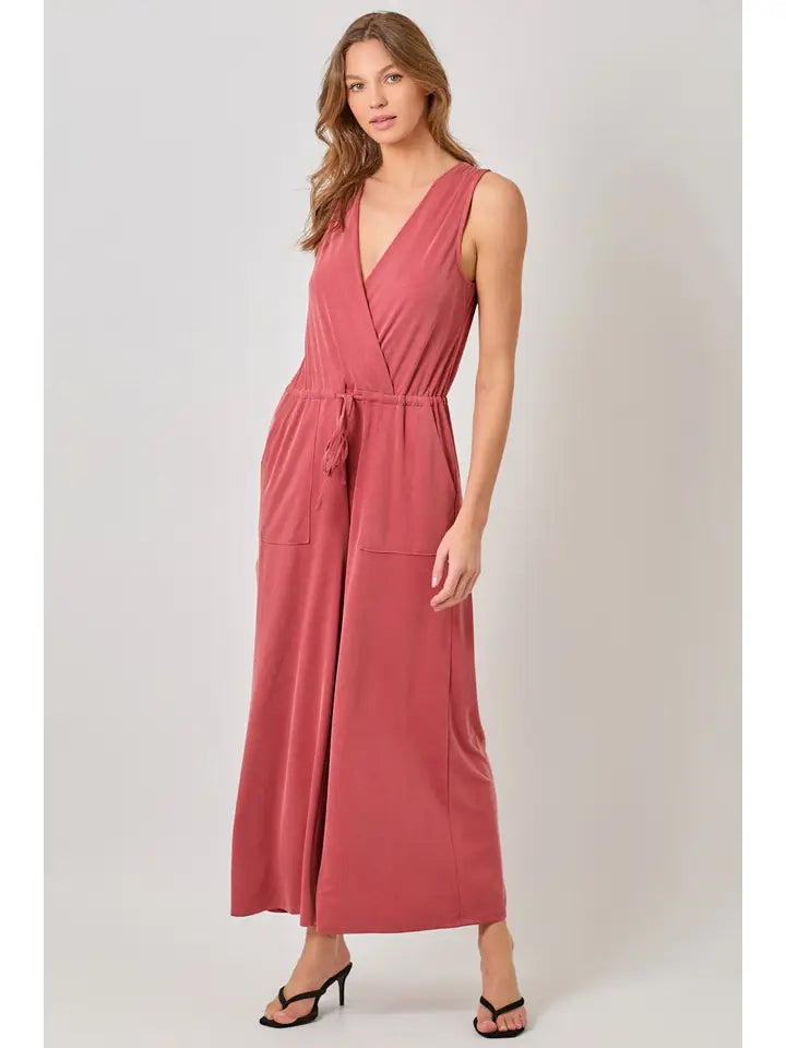 Coral Ribbed Jumpsuit