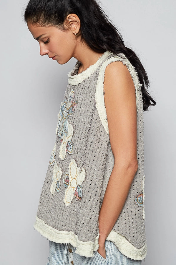 Grey Floral Gauze Tank