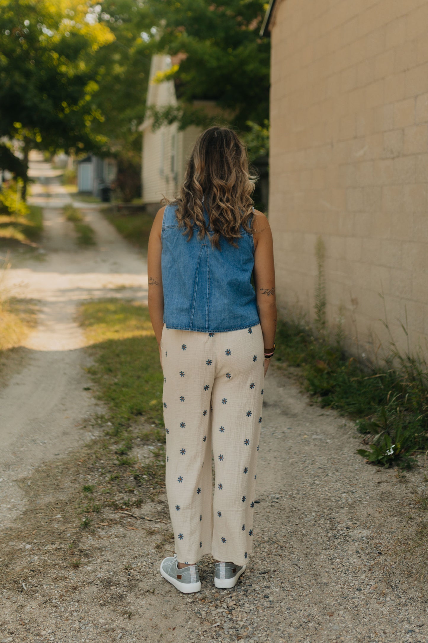 Natural with Navy Flowers
