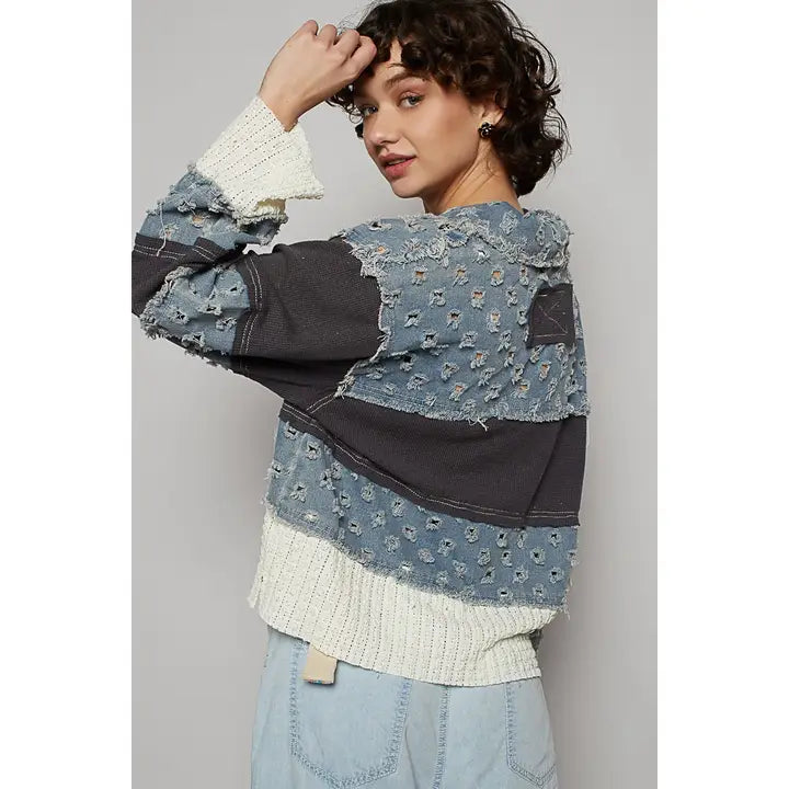 Light Denim Twill Woven Top