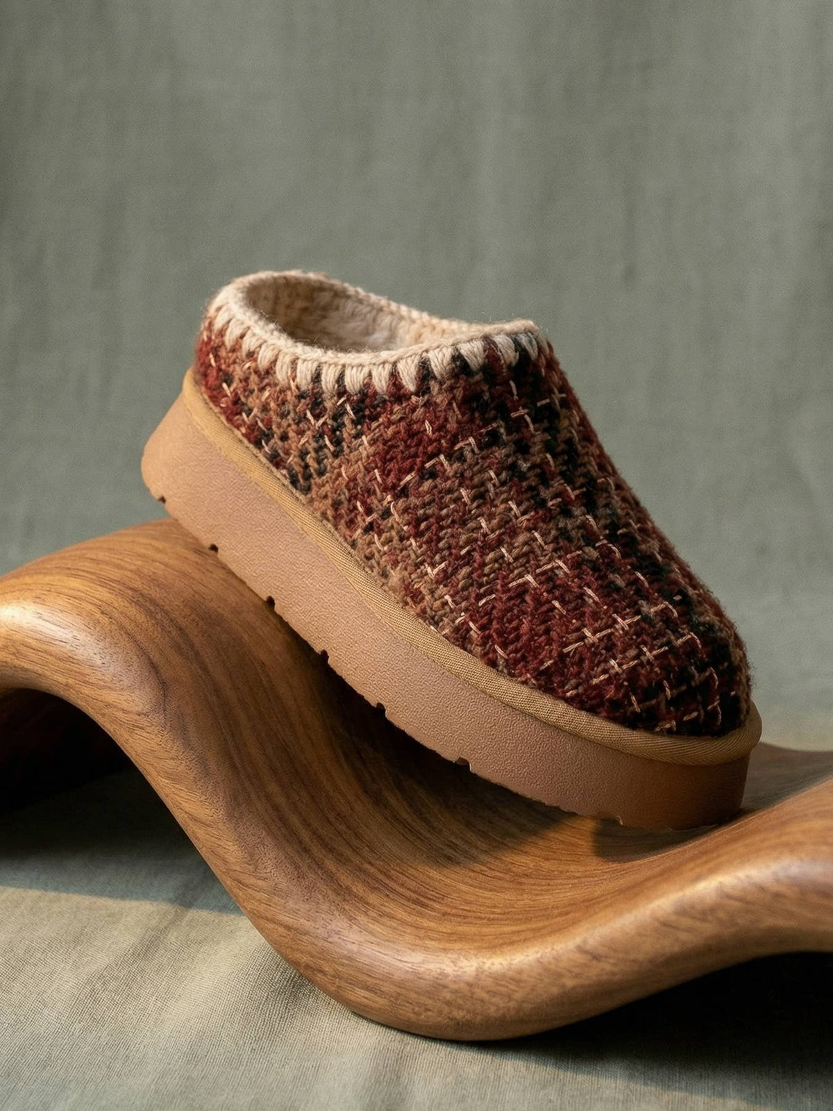 Mocha Tweed Platform Cozy Mule Slipper