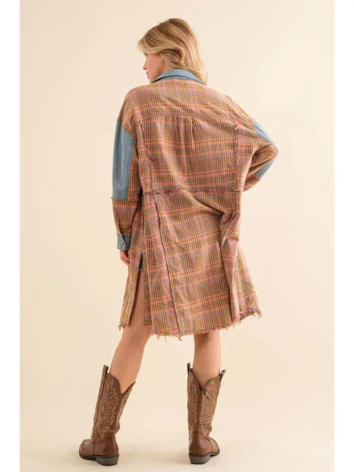 Dark Coral Plaid Shacket