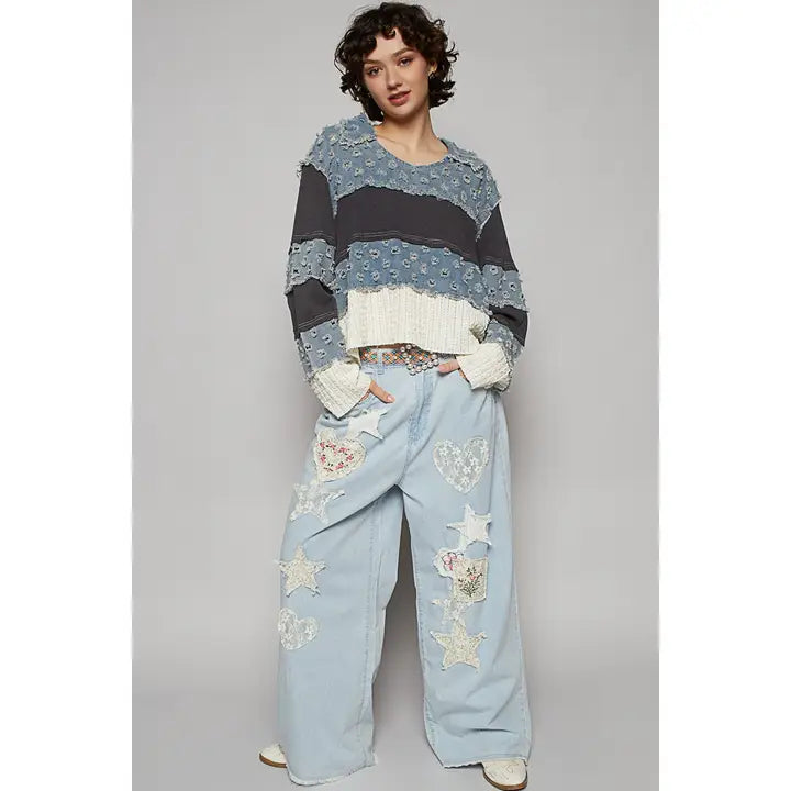 Light Denim Twill Woven Top