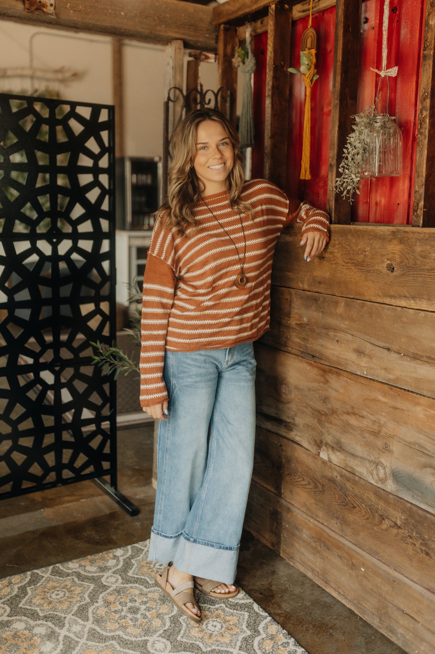 Rust and Cream Stripe Top