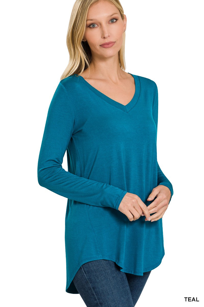 Basic V-Neck Longsleeve - Teal