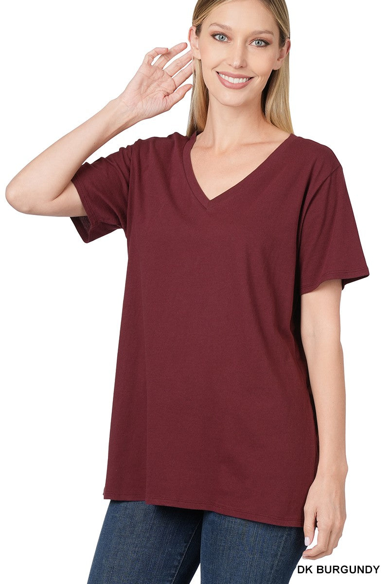 Basic Cotton V-Neck - Burgundy