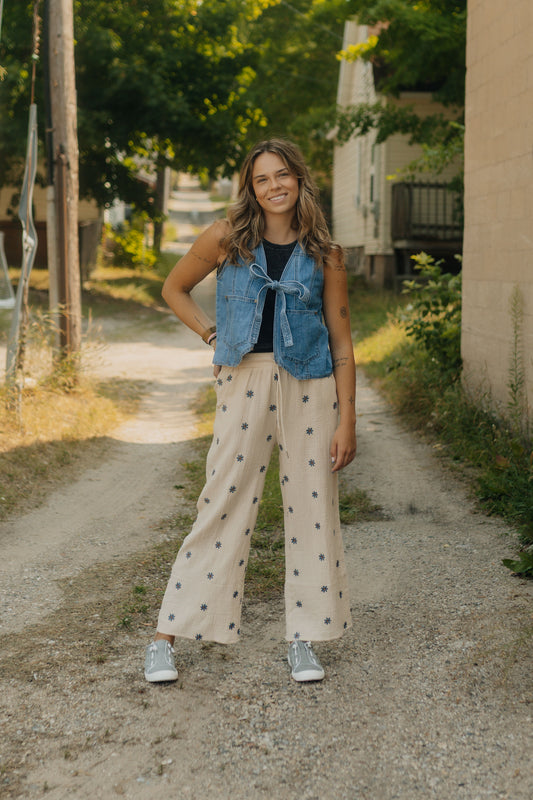 Natural with Navy Flowers