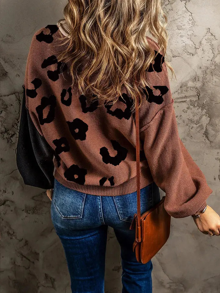 Animal Print Block Sweater