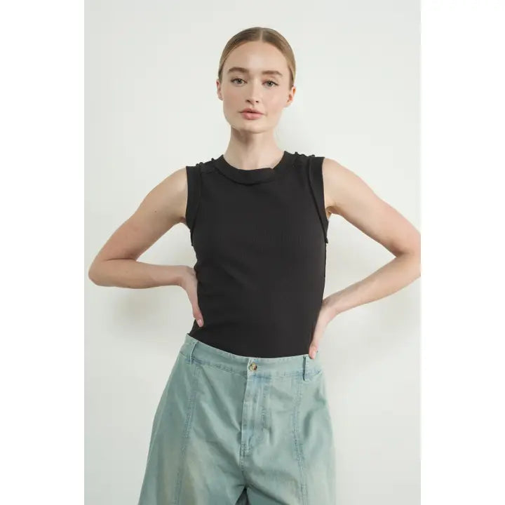 Ribbed Outside Seam Tank - Black