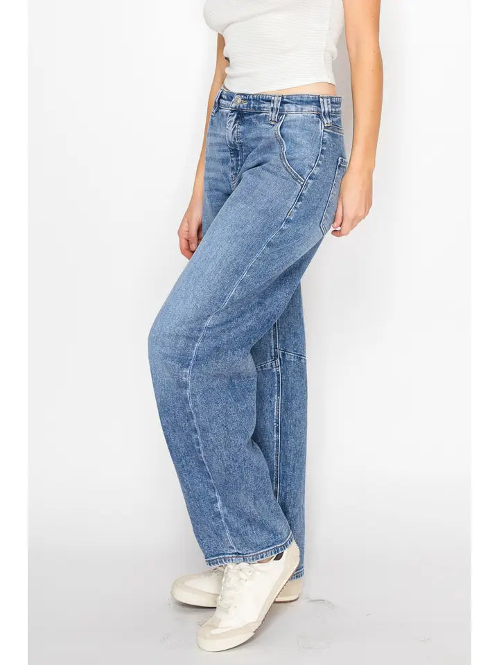 Adjustable Waistband Relaxed Barrel Fit Jeans