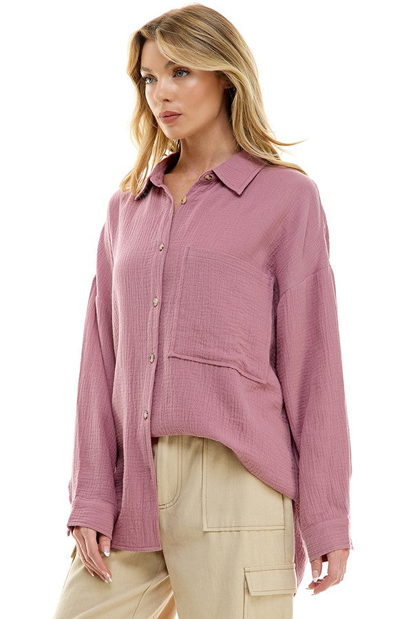 Karsyn's Gauze Button Up - Mauve
