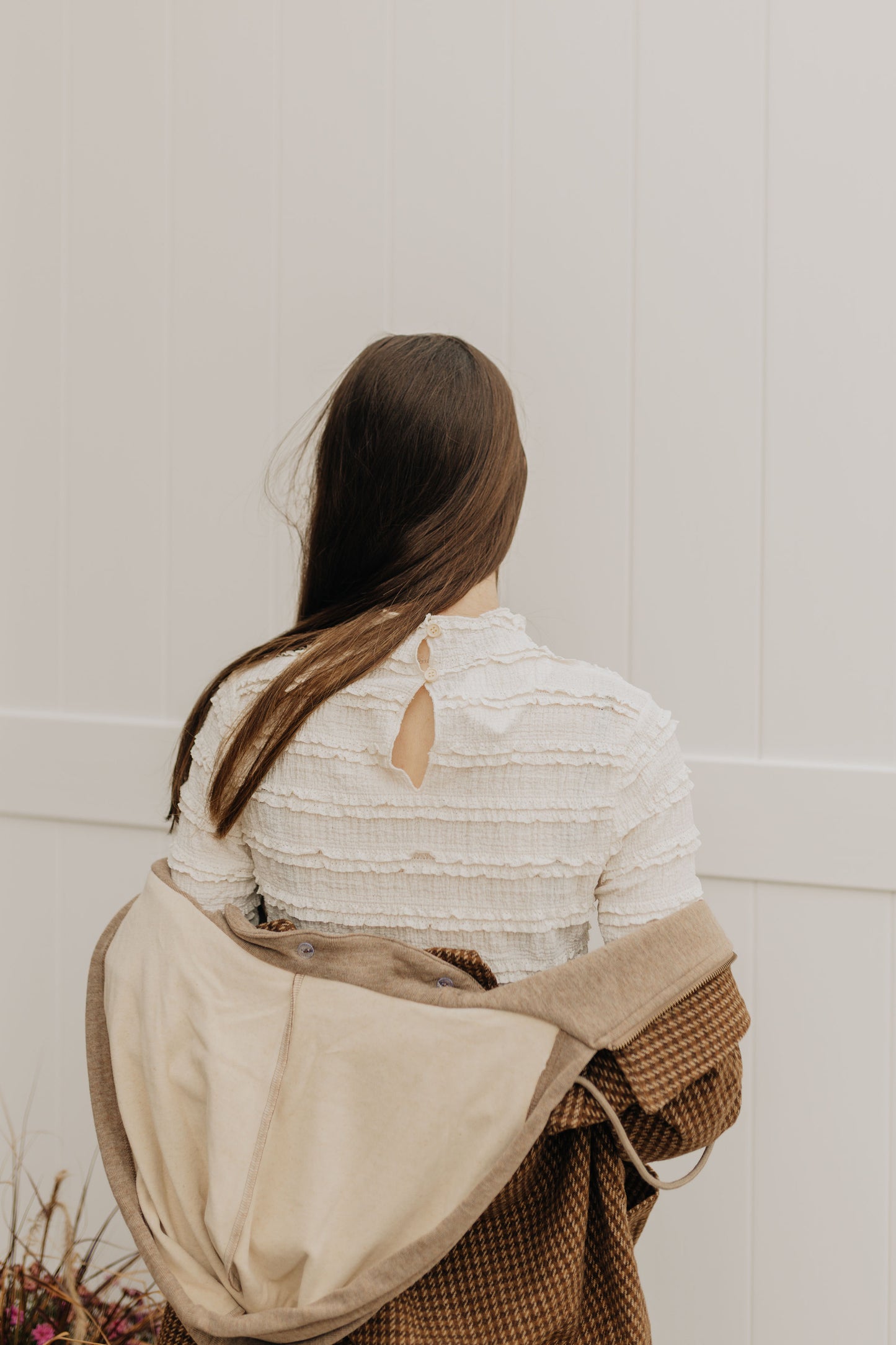 Mock Neck Ivory Ruffle Lace