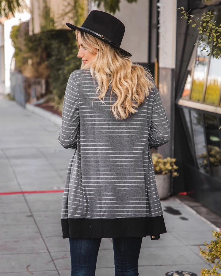 Striped Snap Button Cardigan