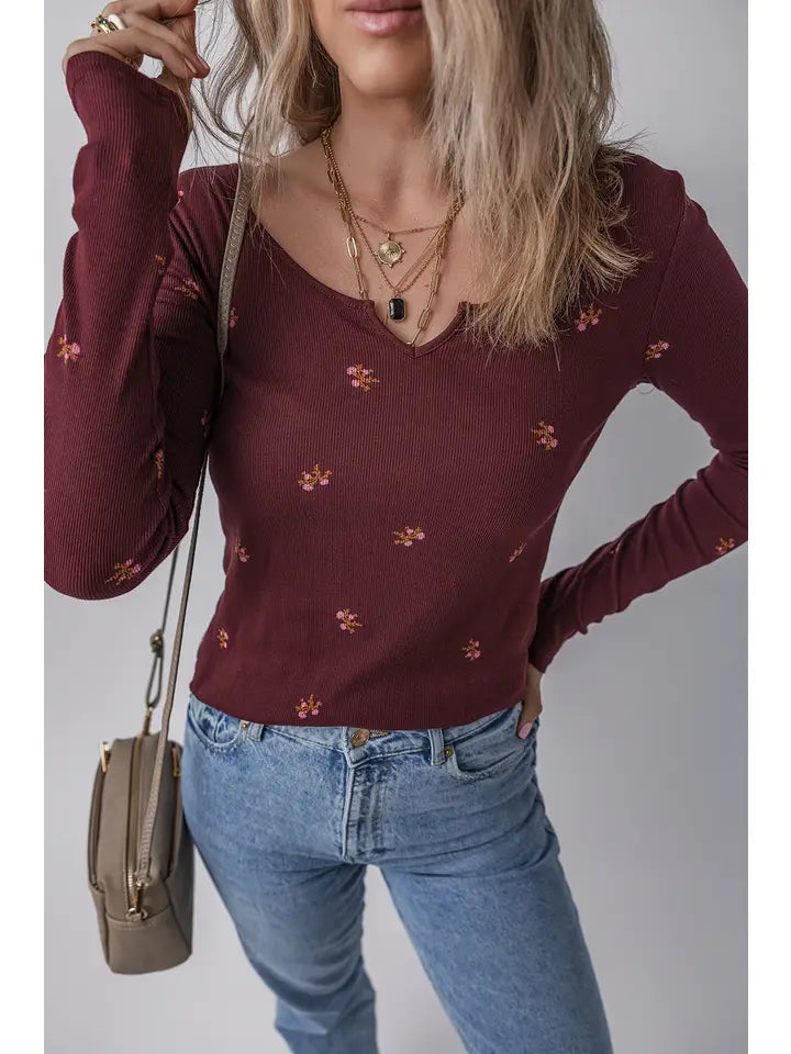 Burgundy Floral Longsleeve