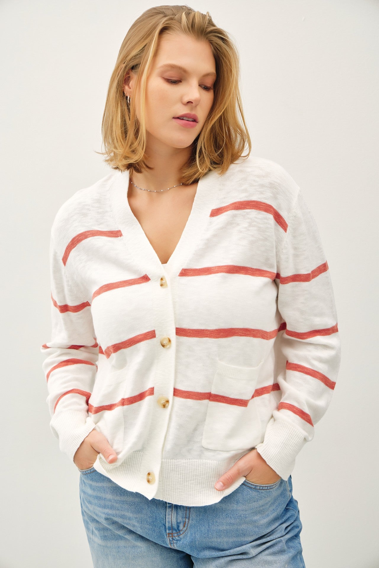 Auburn & White Stripe Cardigan