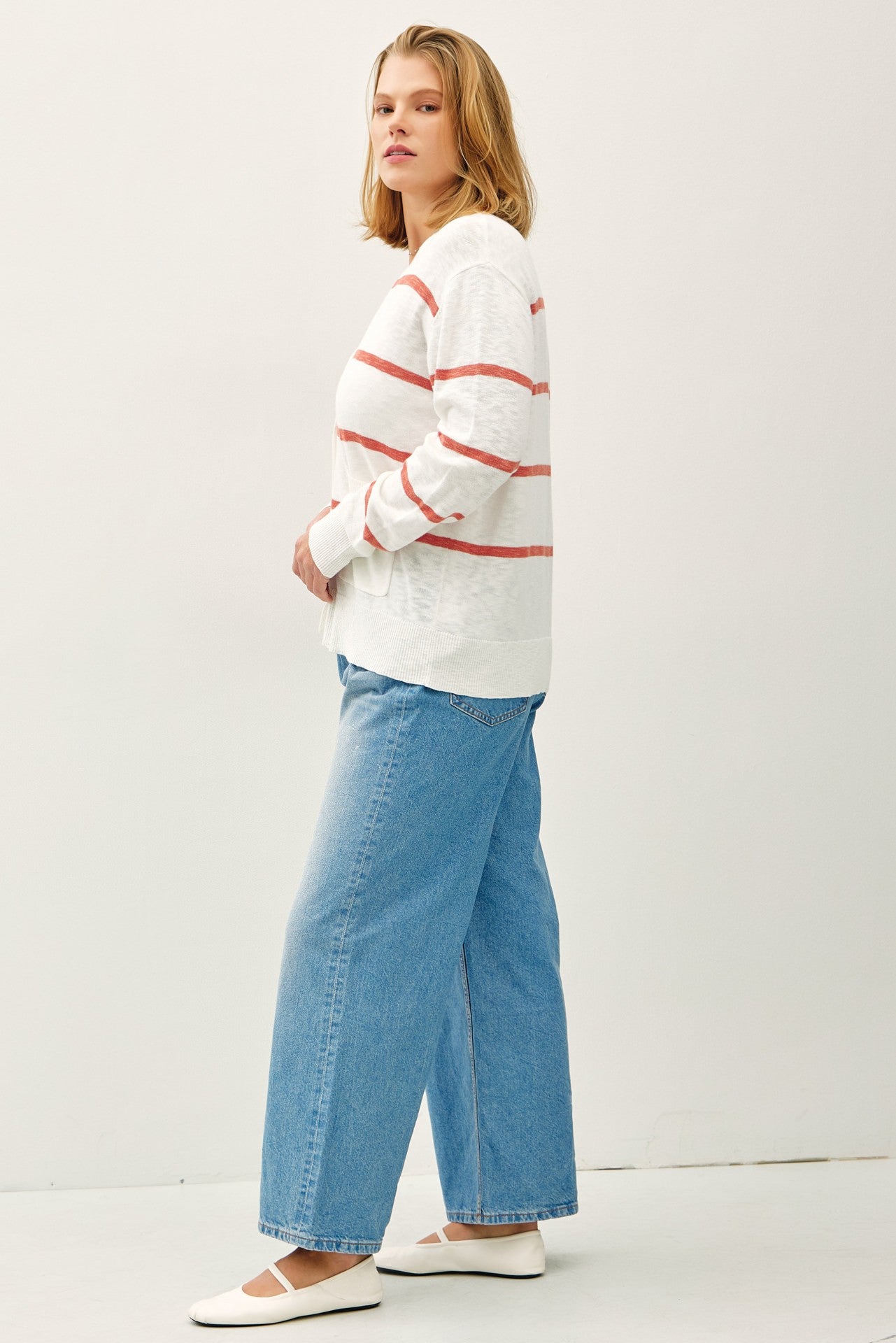 Auburn & White Stripe Cardigan