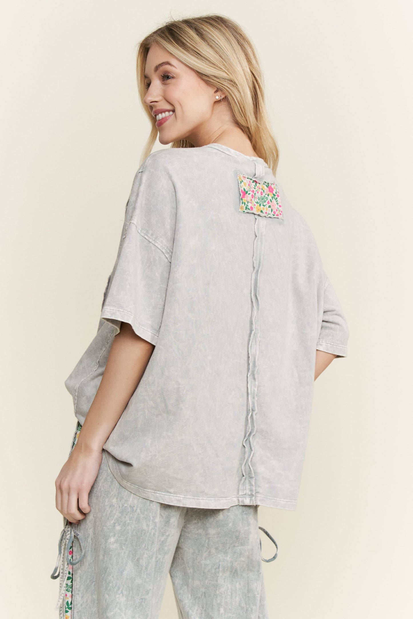 Mineral Wash Grey Floral Top