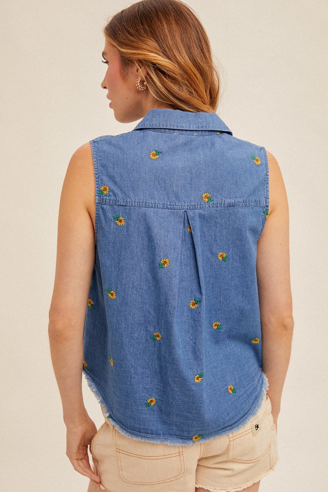 Denim Vest With Sunflowers