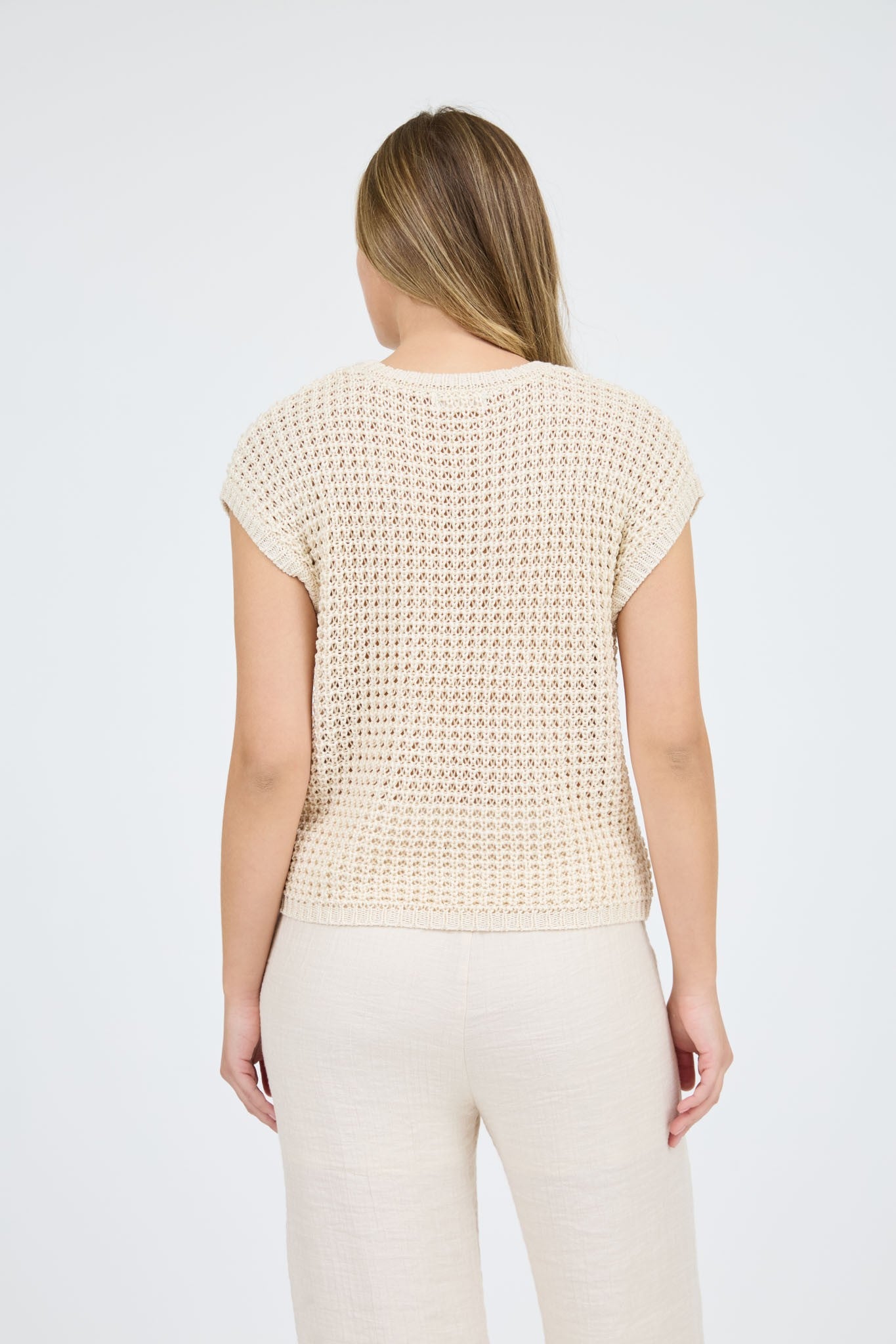 Crochet Knit Sweater Top - Oatmeal