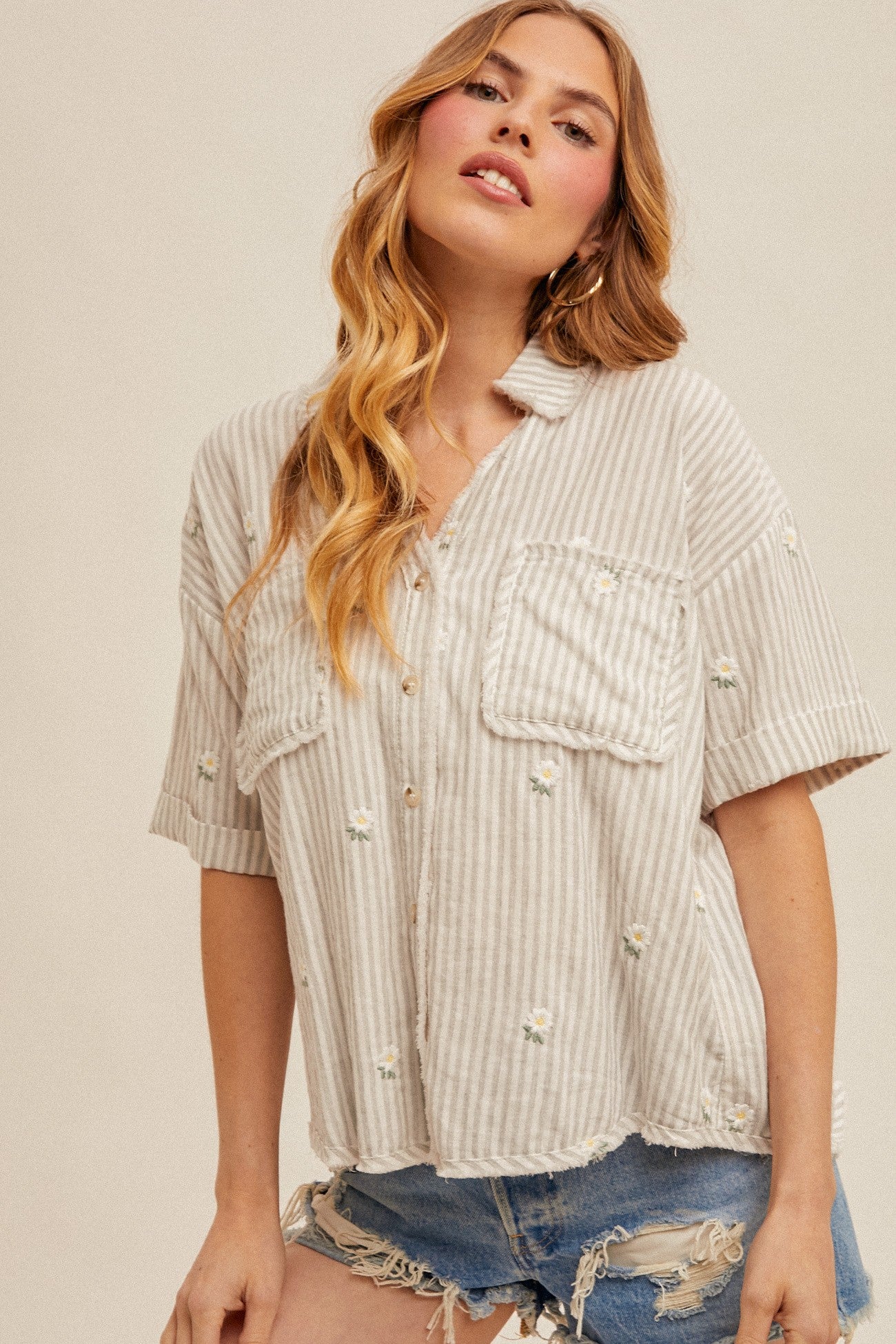 Daisy Embroidered Button Down
