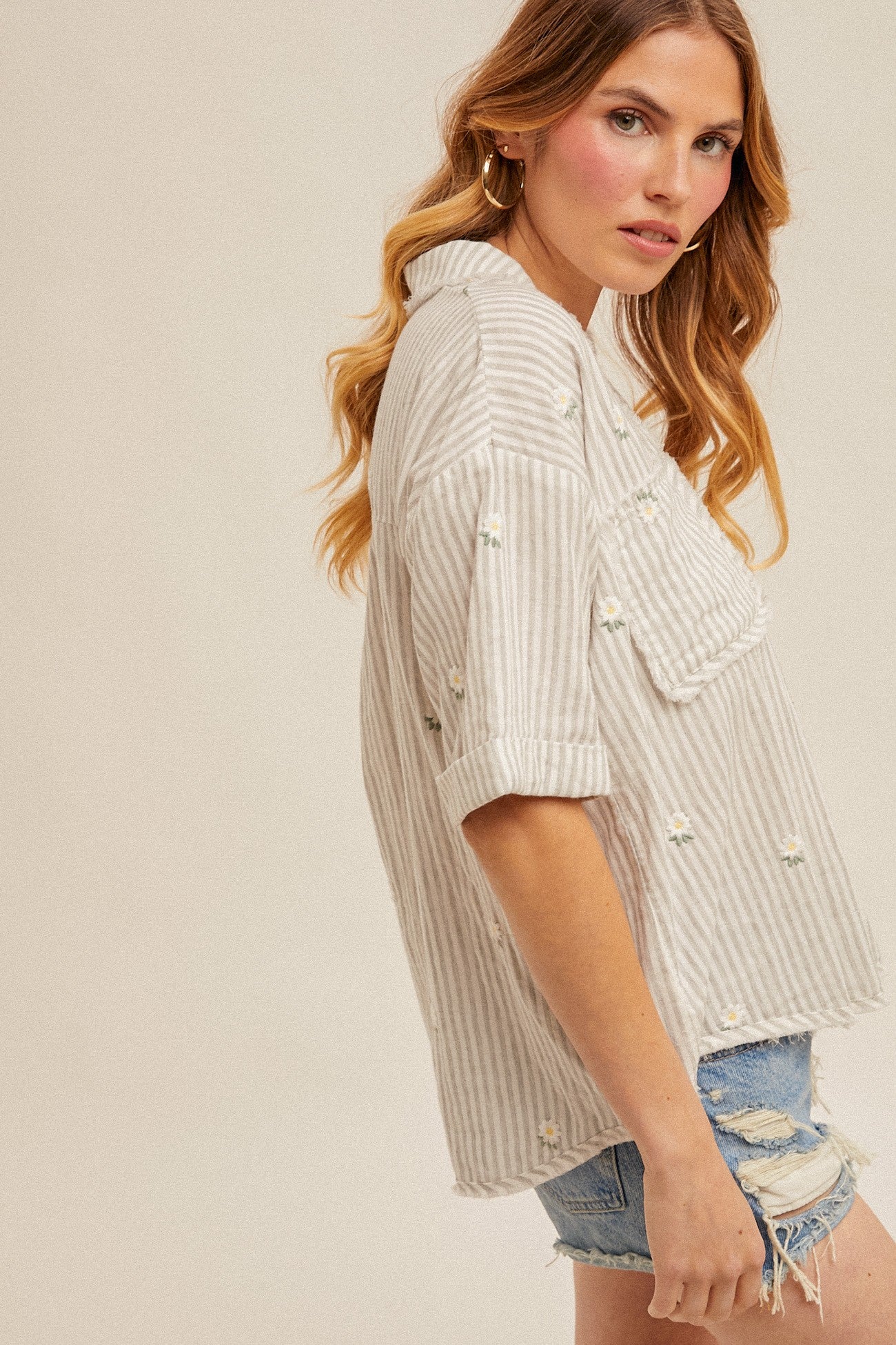 Daisy Embroidered Button Down