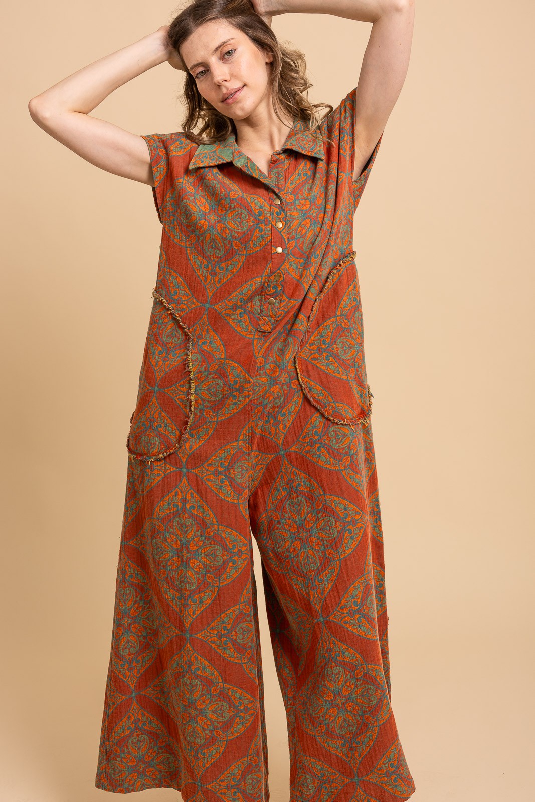 Burnt Orange Patterned Jumpsuit