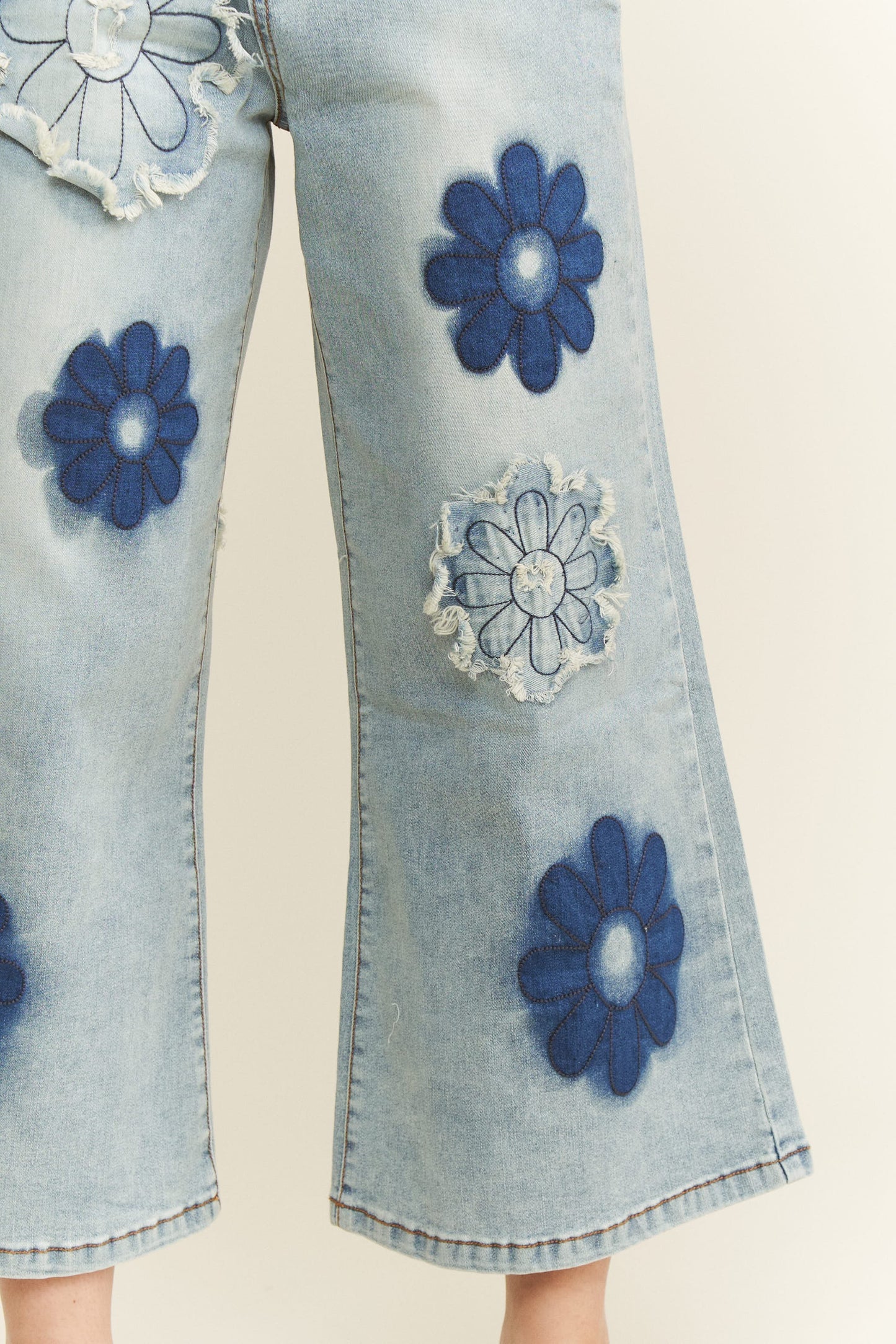 Flower Patch Embroidered Stretch Denim Jeans