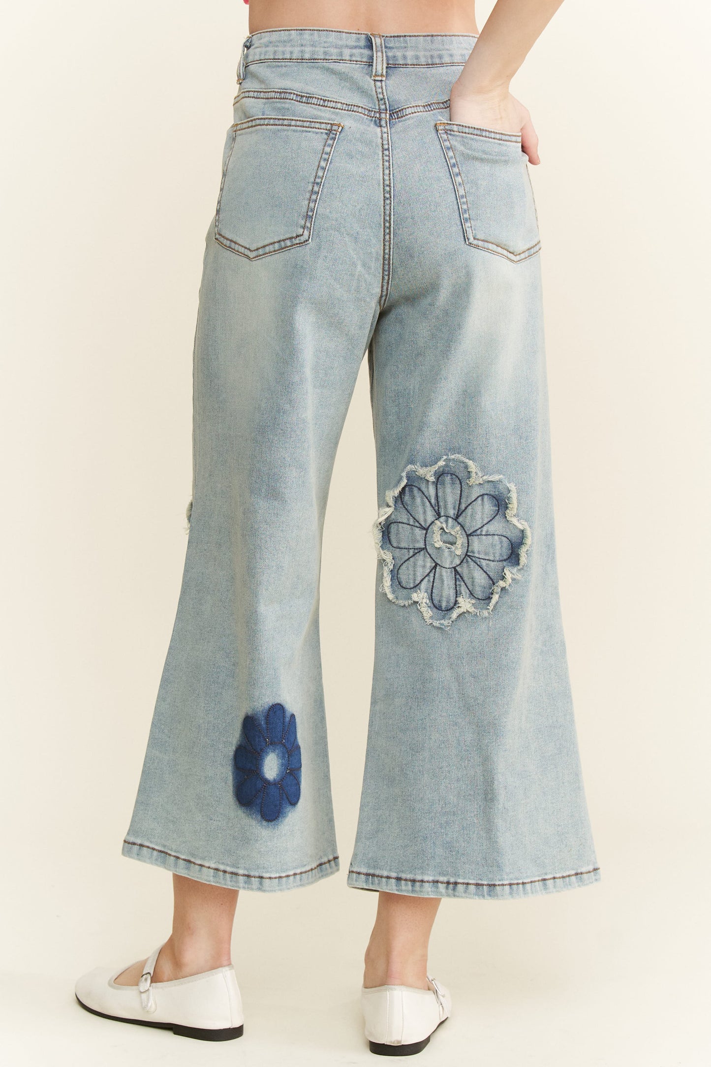 Flower Patch Embroidered Stretch Denim Jeans