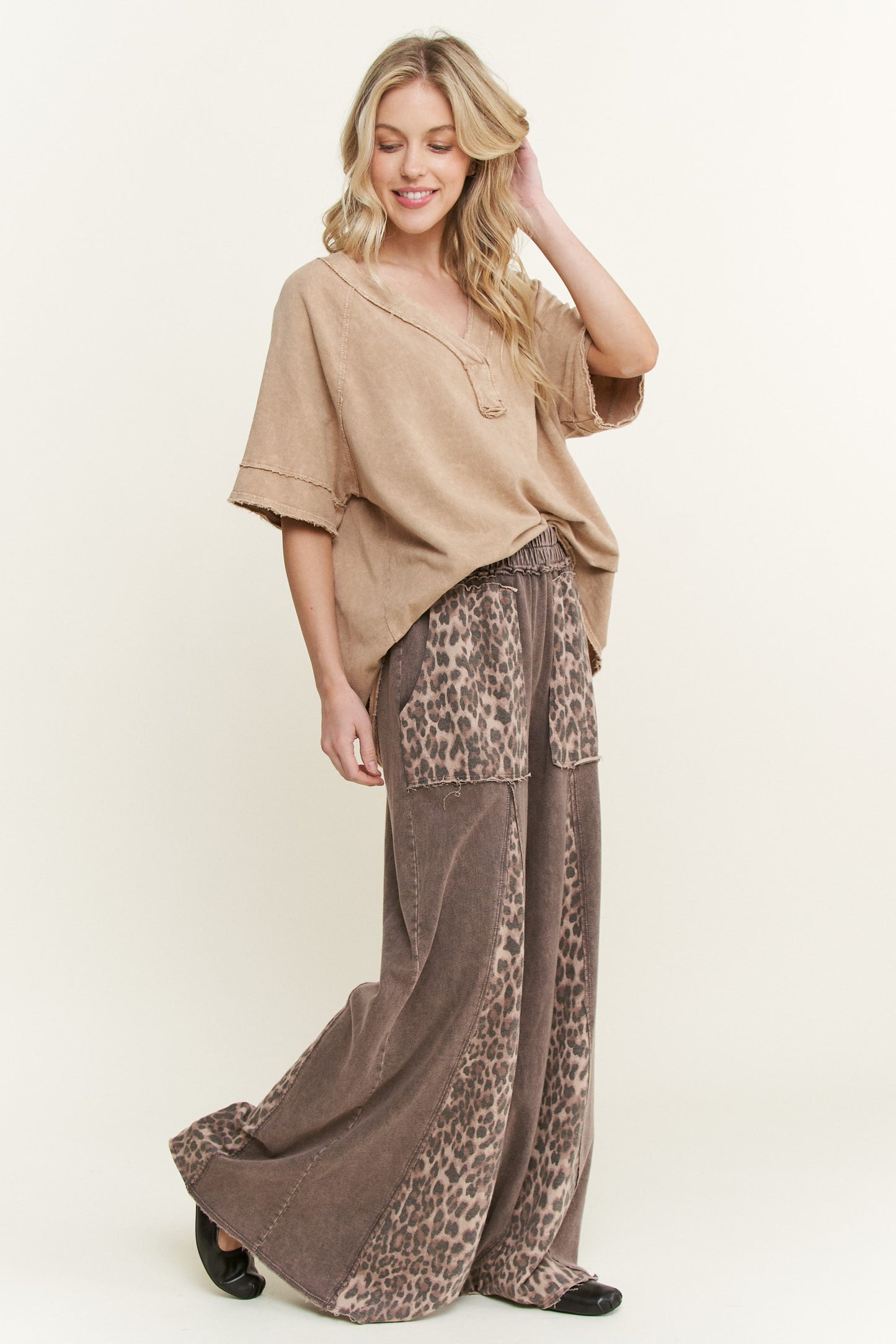Mineral Washed Leopard Animal Print Pants