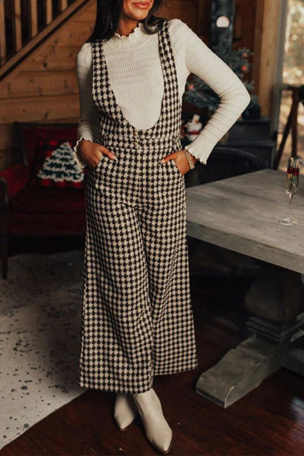 Plaid U-Neck Jumpsuit