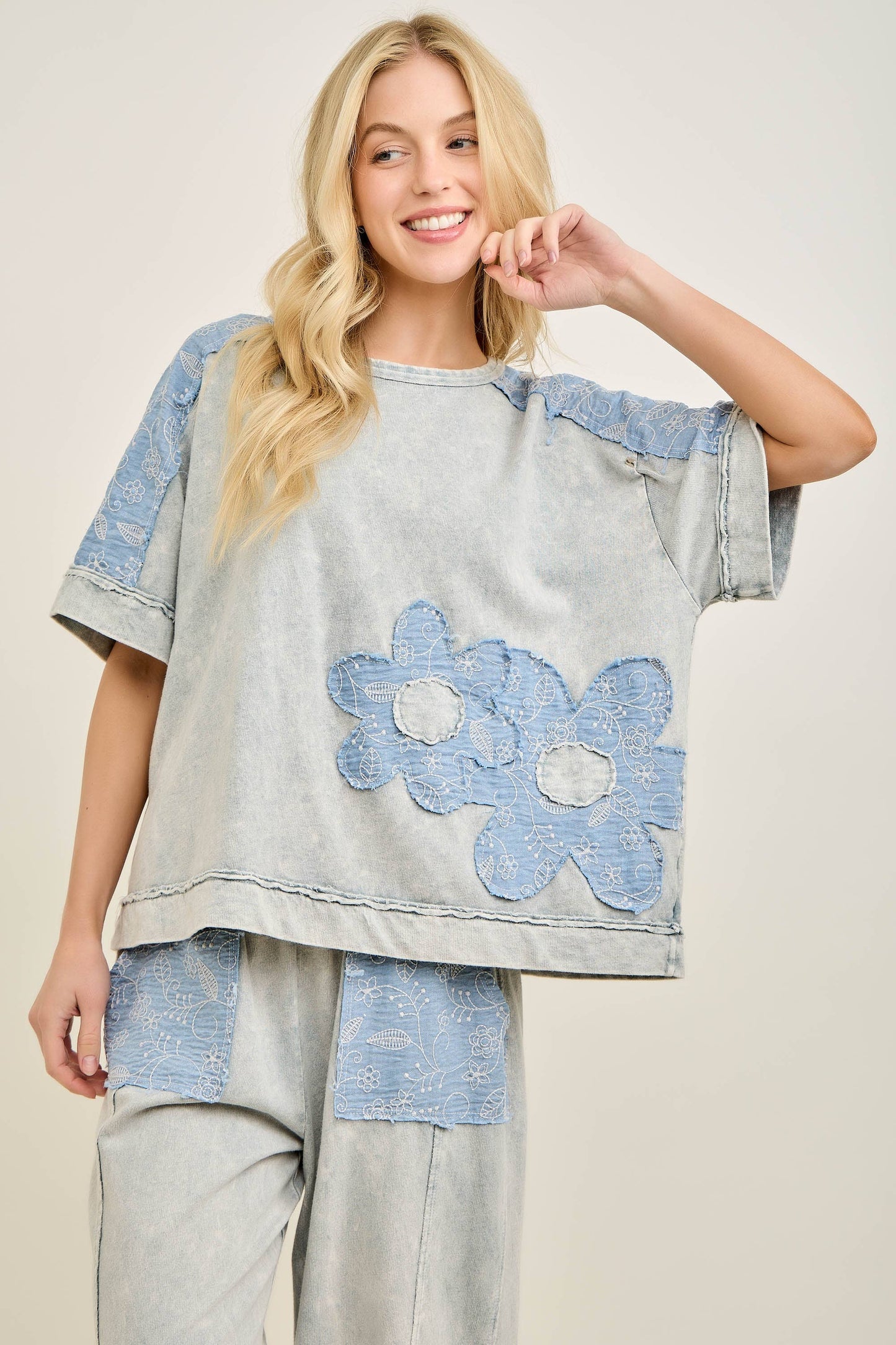 Denim Flower Patch Top