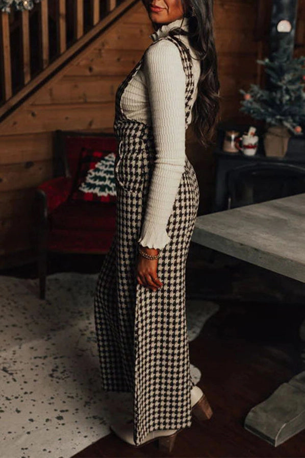 Plaid U-Neck Jumpsuit