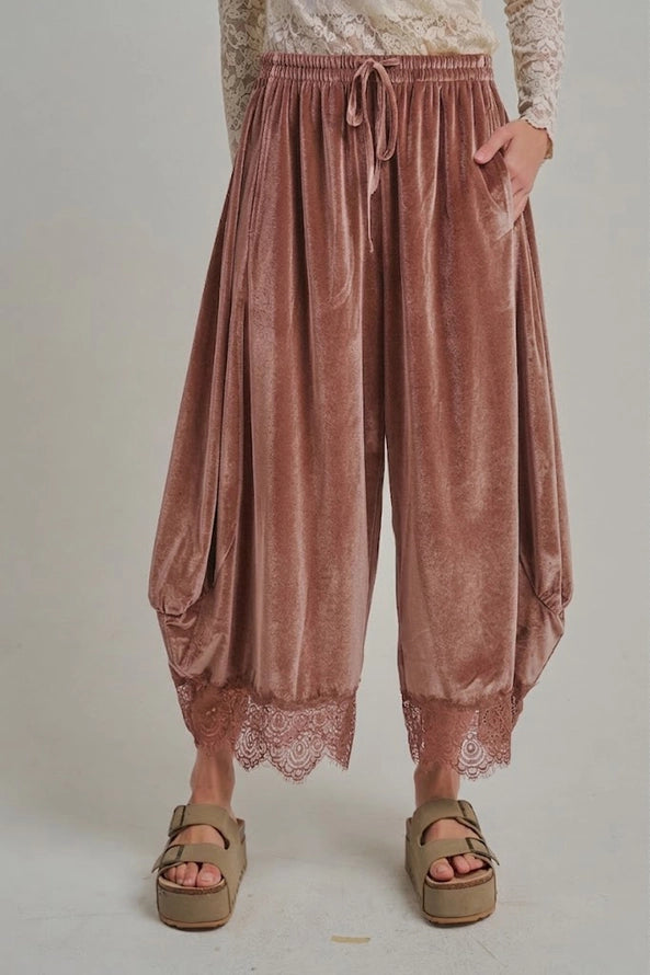 Blush Velvet Lace Bottom Pants