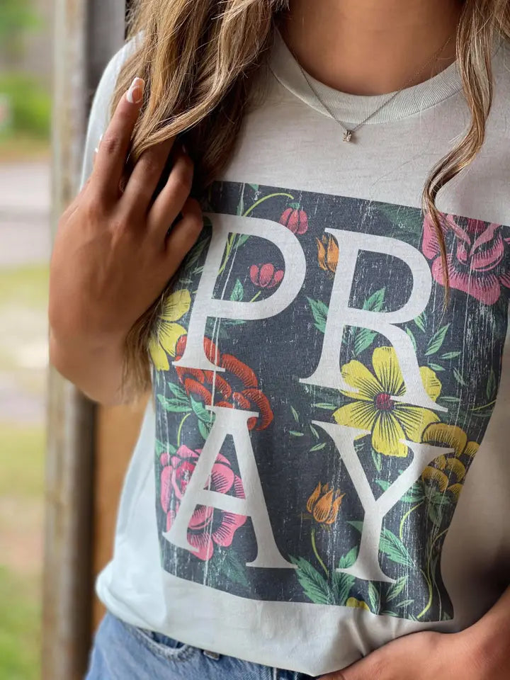Pray Floral White Tee