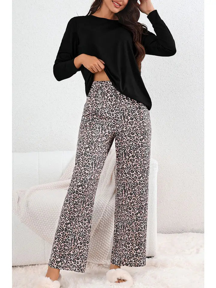 Black Leopard Print PJ Set