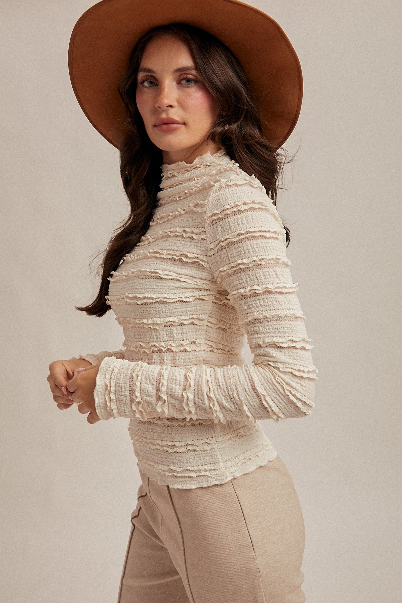 Mock Neck Ivory Ruffle Lace