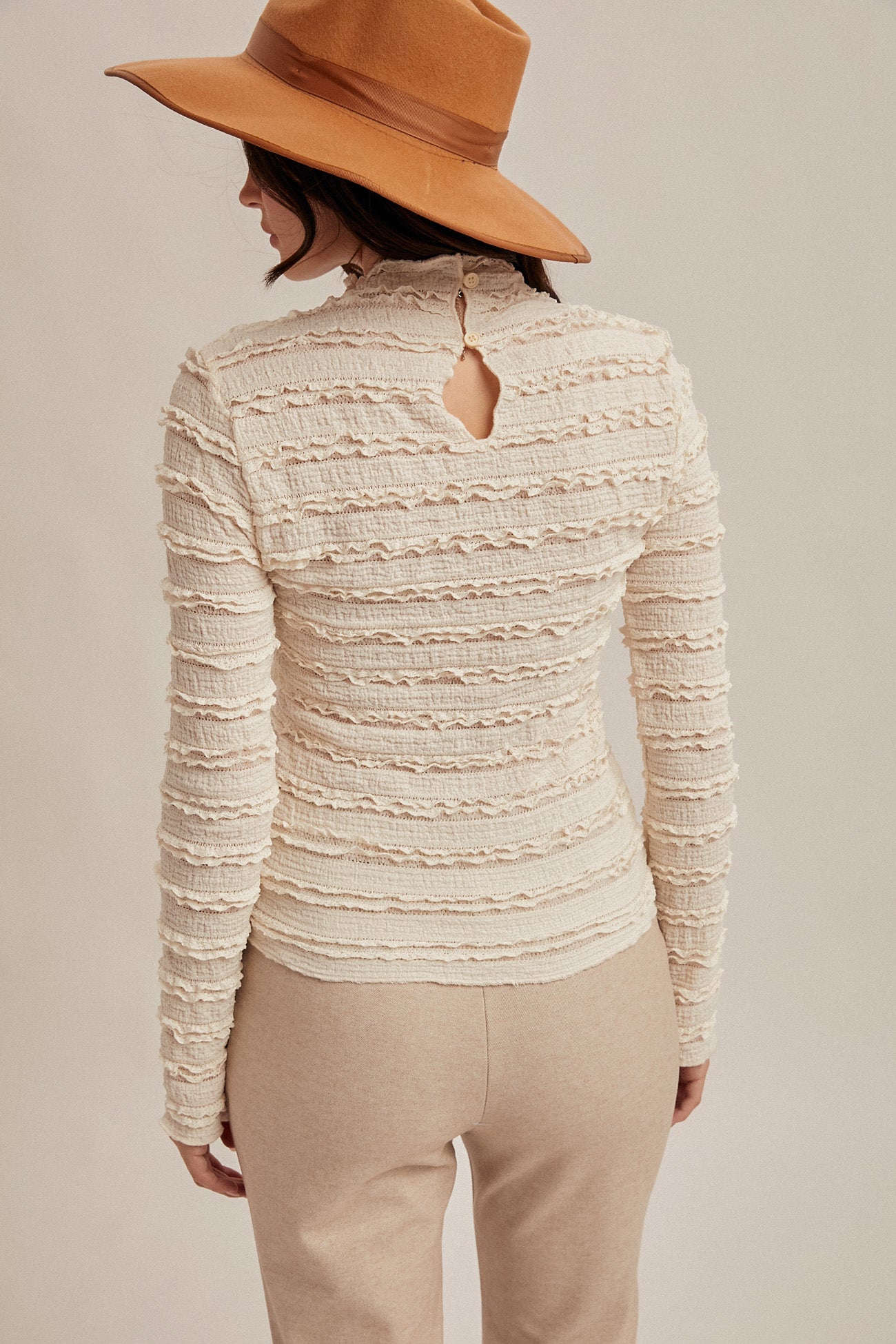 Mock Neck Ivory Ruffle Lace