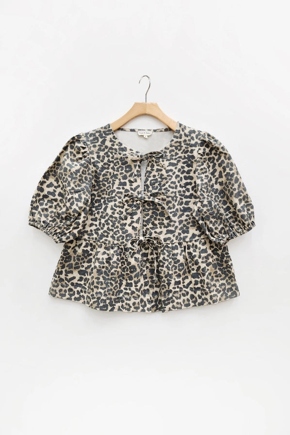Animal Print Front Bow Tie Peplum