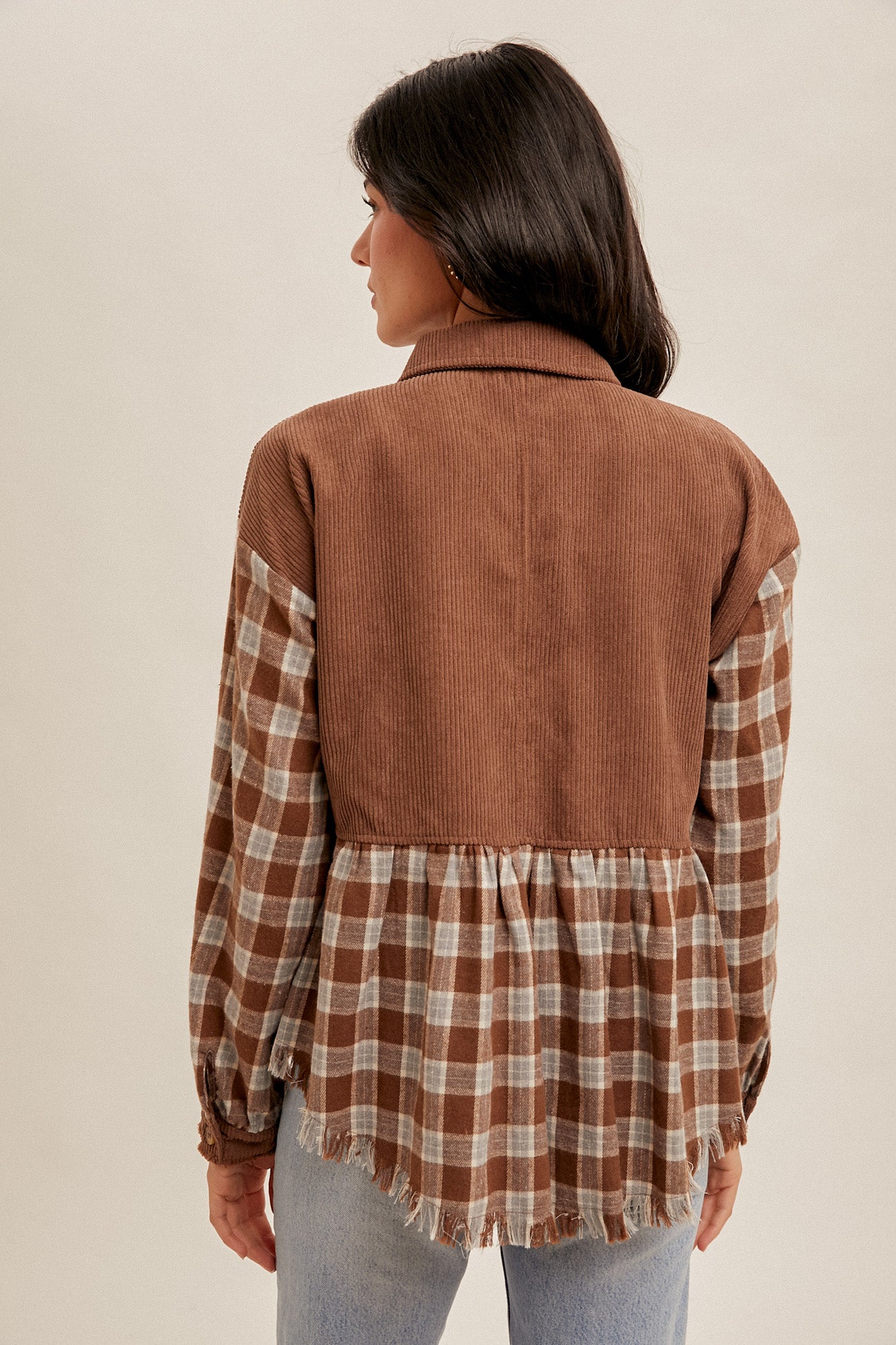 Fringe Bottom Plaid Button Down