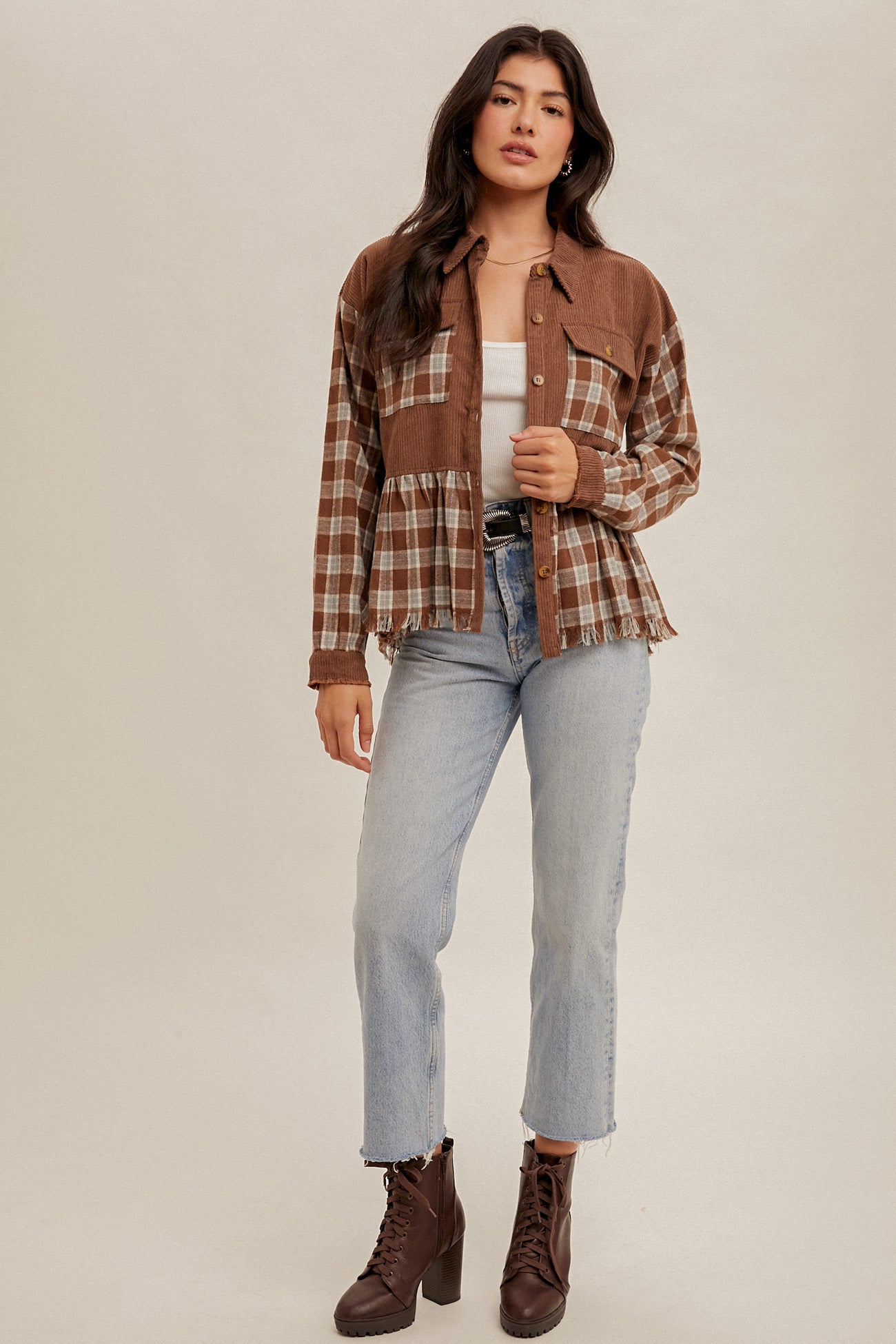Fringe Bottom Plaid Button Down