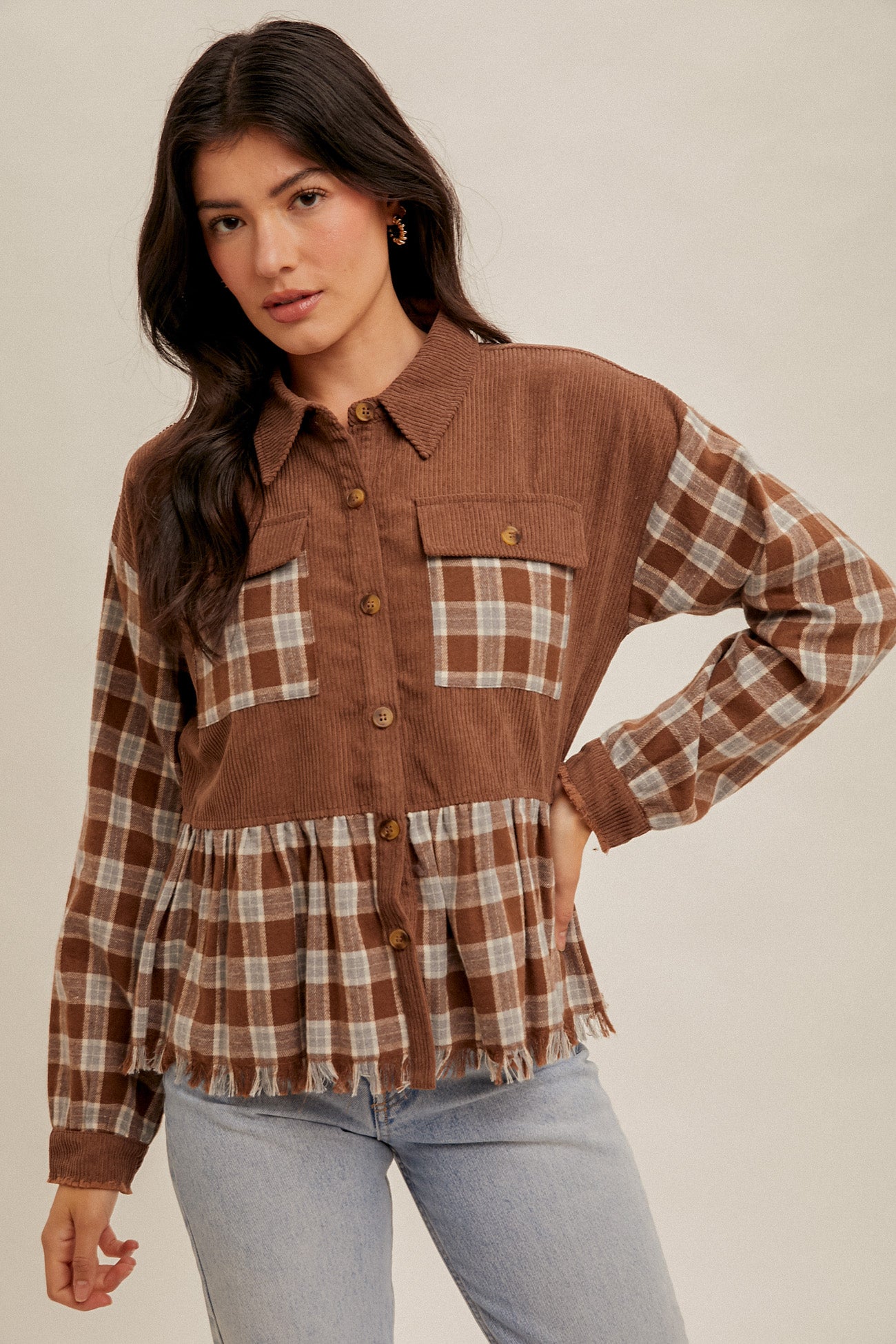 Fringe Bottom Plaid Button Down