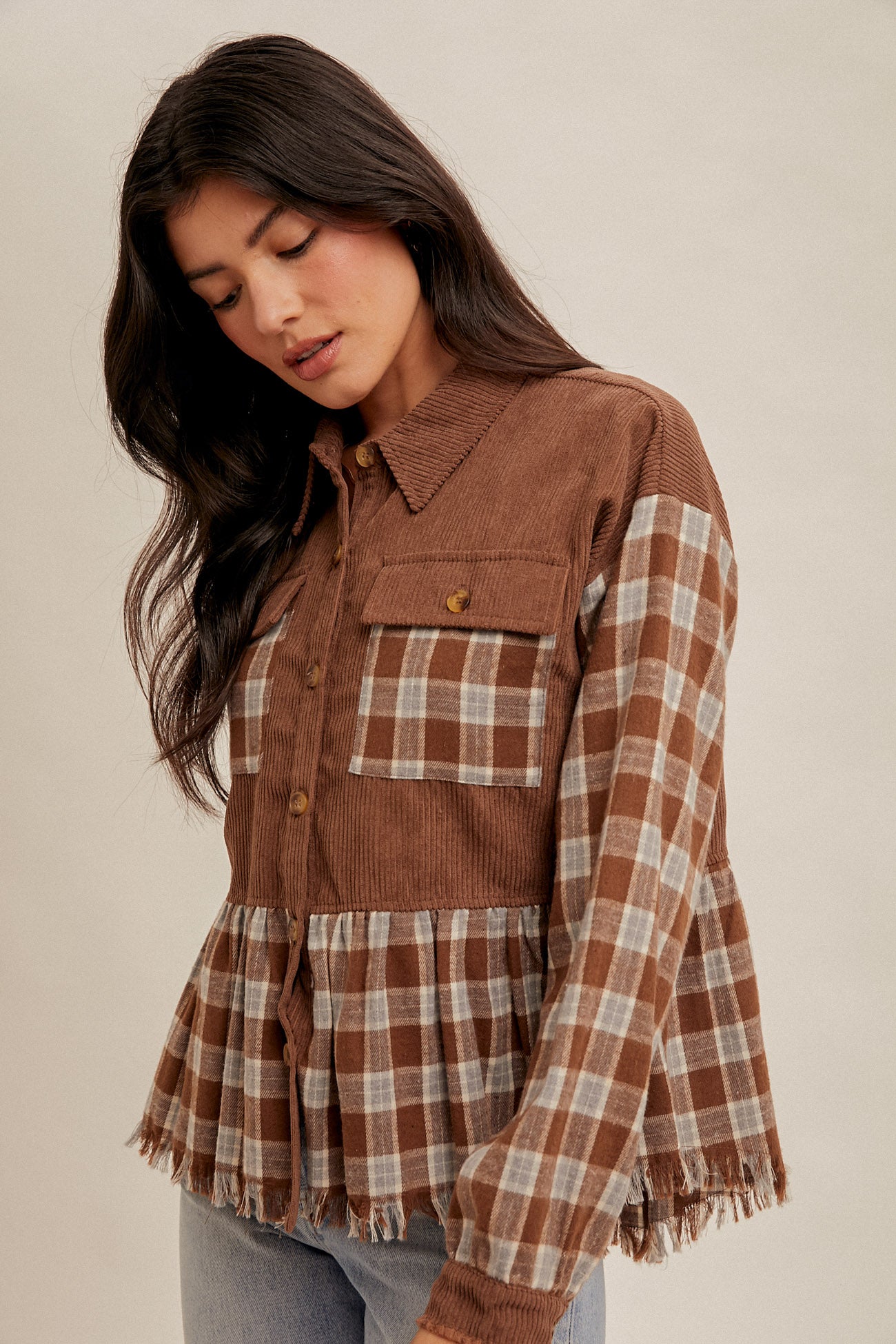 Fringe Bottom Plaid Button Down