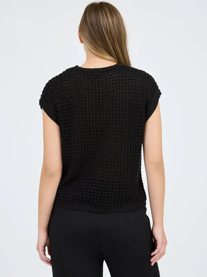 Crochet Knit Sweater Top - Black