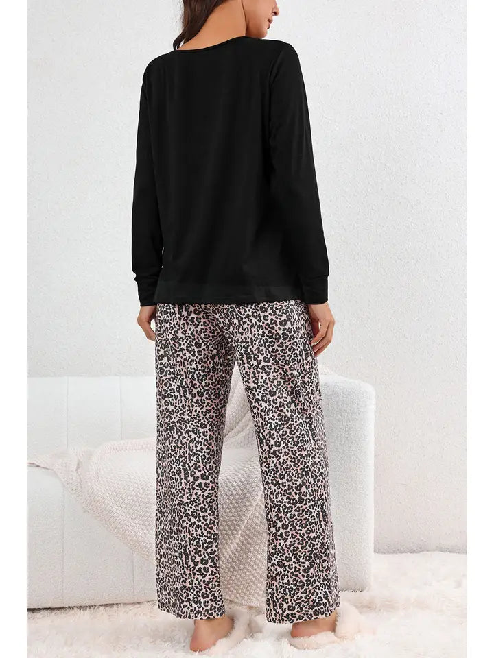 Black Leopard Print PJ Set
