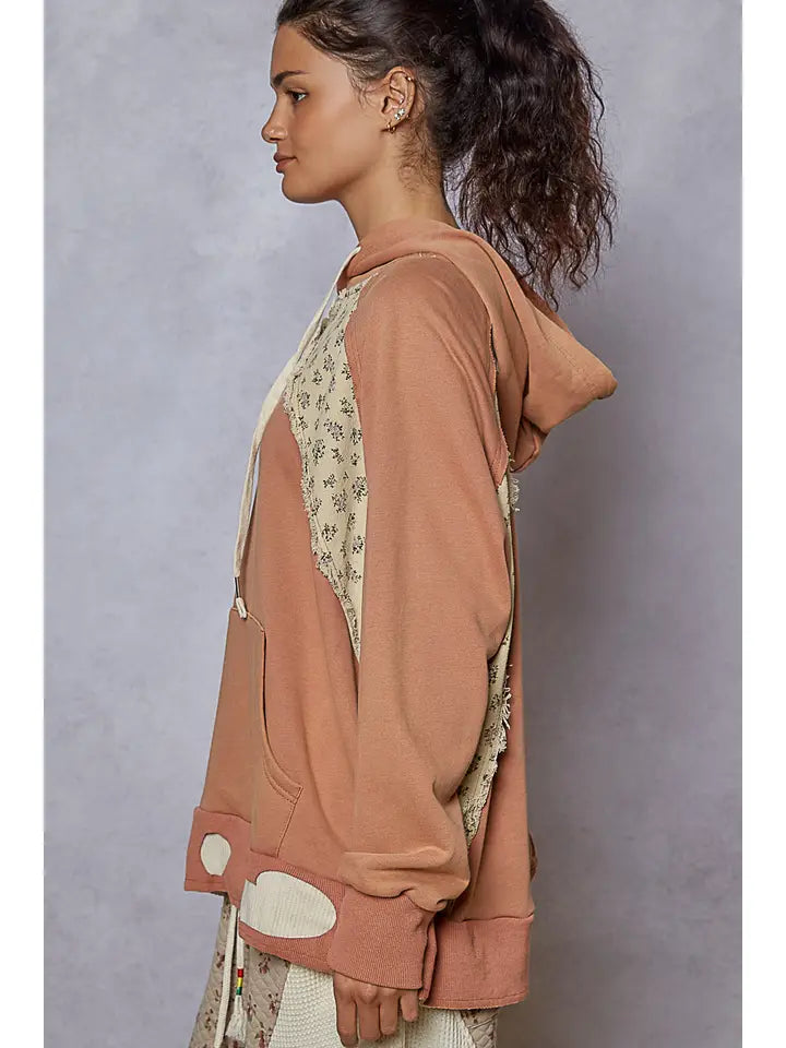 Floral Print Distressed Hoodie
