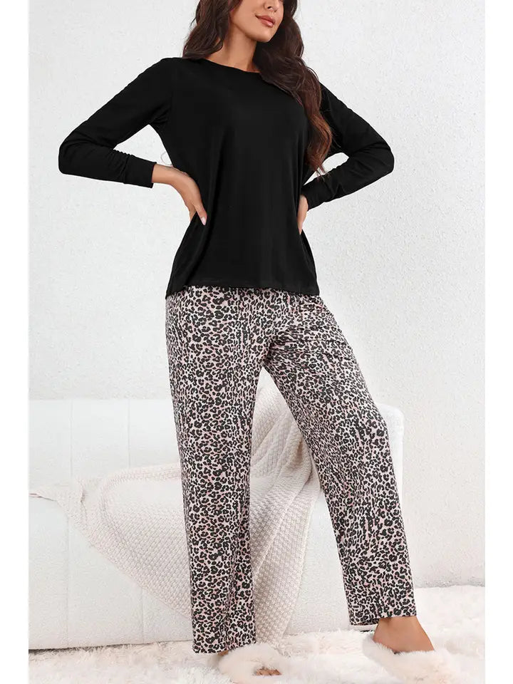 Black Leopard Print PJ Set